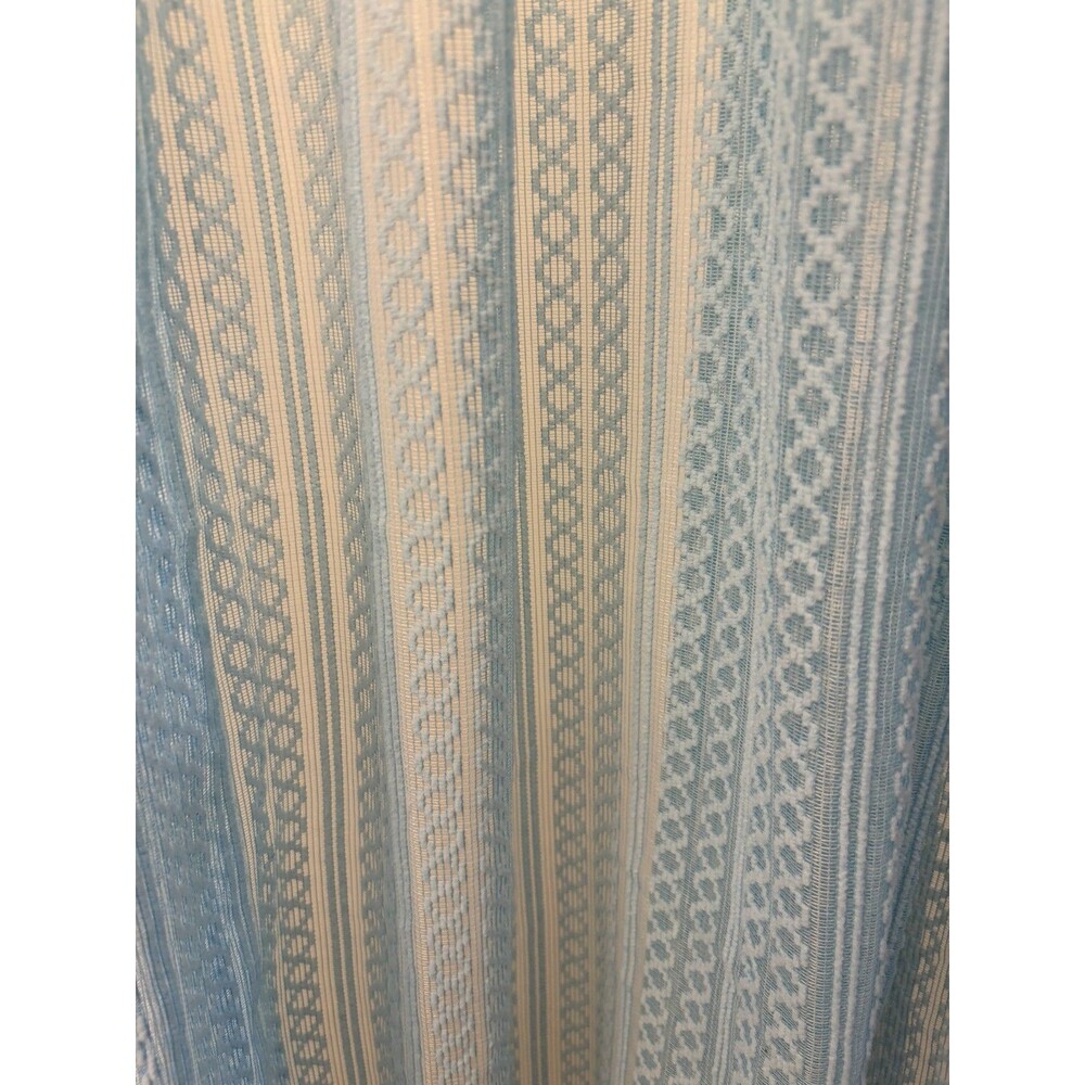 True Vintage 60s70s Powder Blue Mesh Drapery Curtains Stripe Chain Pattern (2)